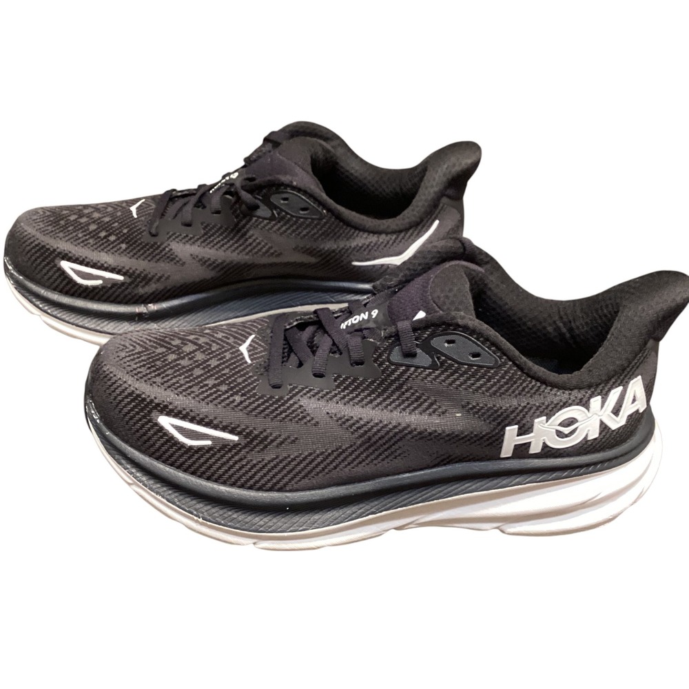 Hoka Clifton 9 Womens‎ Running Shoes Size 9 D Black White Walking Comfort Wide